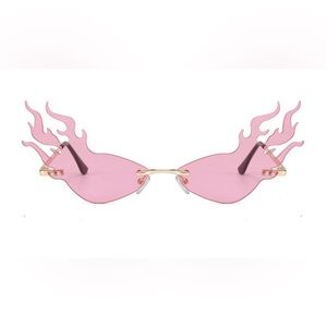 Women's Pink Flame Rimless Sunglasses with Gold Bridge